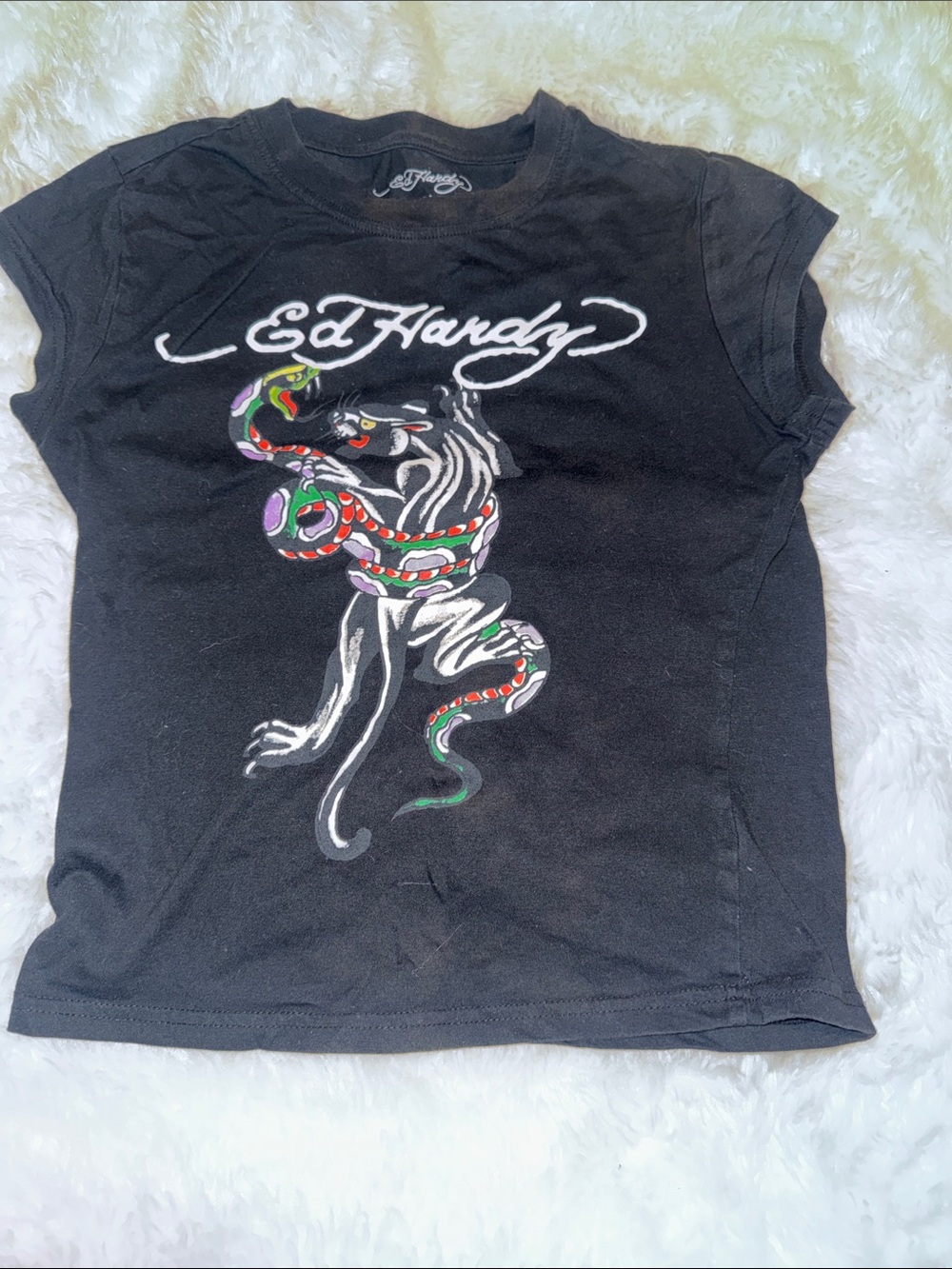 Ed Hardy Black Kids Tee with Tiger & Multicolor Snake Graphic
